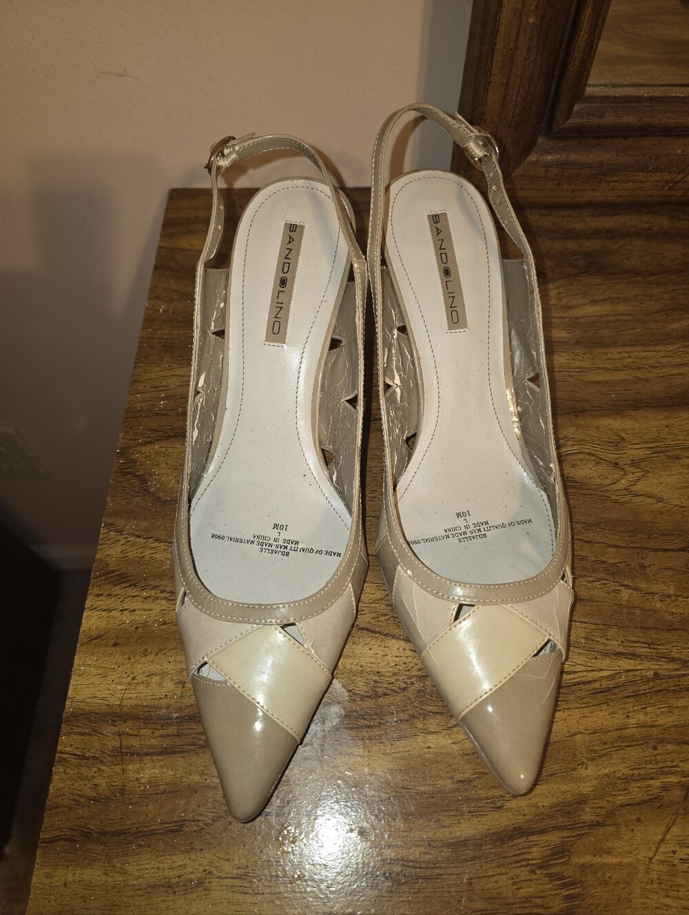 Bandolino Nude Patent Pointed-Toe Slingback Pumps